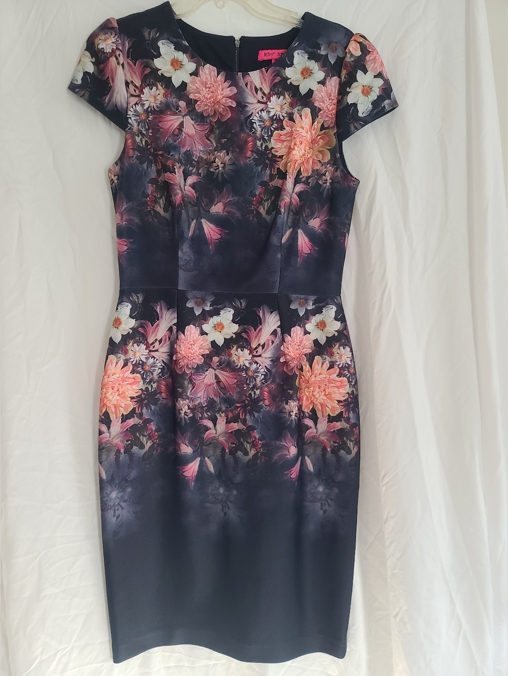 Betsey Johnson Navy Midi Dress with Pink Floral Print